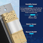 LIDER Humidity Sensor Switch and Motion Sensor Light Switch, PIR Sensor, Humidity Detection, Occupancy/Vacancy, No Neutral Required, ¼ HP, 1-Pole, Gold, Screwless Wall Plate Included