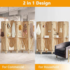 Aleesing 6 Panel Pegboard Display with Shelf, Wooden Pegboard Room Divider Wall with 24 Hooks, Partition Room Dividers and Folding Privacy Screens, Bedroom, Jewelry Store, Natural