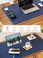 TopMade Mouse Pad with 15W Wireless Charging, XXL Large Leather Desk Mat, Waterproof Gaming Mousepad Home Office Desk Pad Protector, Computer Keyboard Pad, Mouse Mat for MacBook, PC, Laptop, Blue