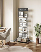 CHOEZON Grid Wall Panel, 2’ x 5.7’ Ft Floor Standing Gridwall Display Rack, Retail Display Stand, with 4 S-Shaped Hooks and 4 Garment Hooks for Entryway Kitchen Outdoor, Rustic Brown and Black TCJ27BF
