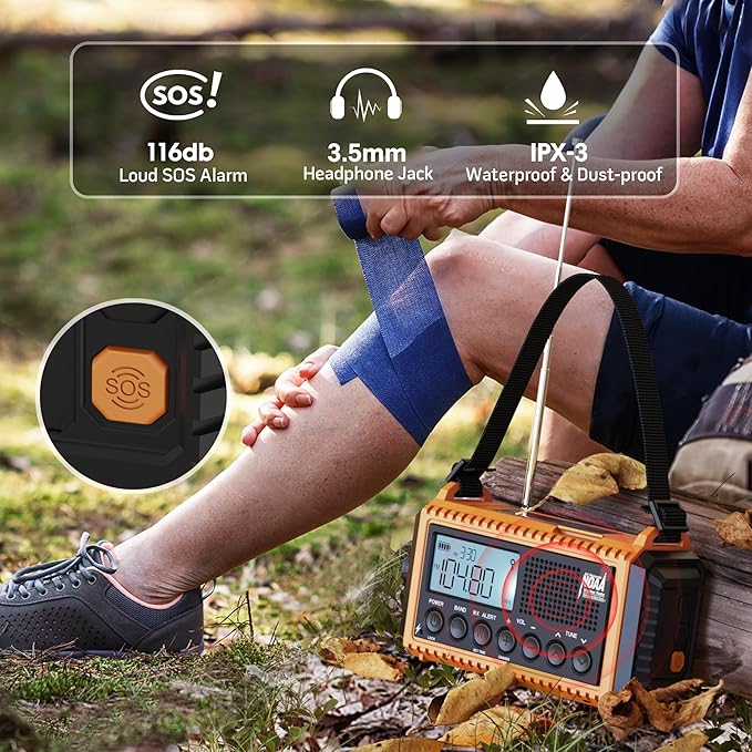 5000 Emergency Weather Radio with AM/FM/NOAA/SW, 5 Ways Powered Solar Hand Crank Alert Radio with LCD Display&SOS, Portable Radio with Cellphone Charger, Flashlight, Reading Lamp, Headphone Jack