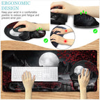 LIMKRIAN Japanese Mouse Pad Large Desk Mat Set, XXL Anime Full Moon Ergonomic Mousepad with Wrist Rest, Wrist Support Gaming Keyboard Mat Cup Coaster Set, Japanese Style Office Desk Accessories