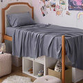 Bedsure Twin XL Sheet Set Dorm Bedding, Cooling Sheets Twin Extra Long Sheets, Rayon Derived from Bamboo, Deep Pocket Up to 16", Hotel Luxury Silky Bedding Sheets & Pillowcases, Dark Grey