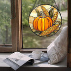 DASTOLL Stained Glass Window Hanging Autumn Harvest Pumpkin Corn 6.3" - Suncatcher Door Garden Kitchen Sunroom Sun Catcher Fall Home Decor Birthday for Mom Grandma Men Woman