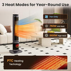 Zynkez 34.5" Space Heaters for Indoor Use Large Room, 1500W PTC Tower Fireplace Heater with 3D Flame, Room Heater w/Remote Control,12H Timer & Oscillation, Portable Electric Heaters for Bedroom, Grey