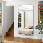 Silver Bathroom Mirror, 72 x 36 Inch Large Rectangle Mirror, Rectangular Vanity Mirror Aluminum Metal Frame, Rounded Corner Wall Mirror for Living Room Bedroom Entryway Horizontal/Vertical