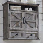 ACCOHOHO Bathroom Wall Cabinet, Farmhouse Medicine Cabinet, 24" Wide Cabinet with Drawer, Adjustable Shelf, Double Barn Doors, Storage Cabinet for Bathroom, Kitchen, Living Room, Grey Wash