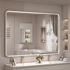 44x30 Inch Silver Framed Mirror, Silver Bathroom Vanity Mirror for Wall, Brushed Nickel, Rounded Rectangle Mirror, Shatterproof, Anti-Rust (Horizontal/Vertical)