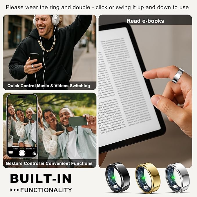 Smart Ring for Women Men, Fashion Minimalist Fitness Ring & Sleep Tracker Ring with Heart Rate, Blood Pressure, Waterproof Health Ring, Birthday Gift for Women Men, No Subscription (Size 9, Silver)