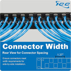 ICC 24 Port Blank Keystone 1U Patch Panel with 19” Metal Rackmount Housing and Cable Support Bar, Staggered Ports to Reduce ANEXT, Works with Keystone Jacks (Sold Separately), UL Listed, IC107PPU6A