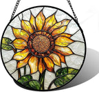 DASTOLL Stained Glass Window Hanging - Sunflower Flower Suncatcher Ready to Hang Window Doors Home Decoration and Christmas, Mother's Day Birthday Gifts for Women, Men, and Mom 6.3x6.3 in