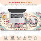 Gaming Mouse Pad, Large Desk Mat, Cute Desk Pad Protector, 4in1 XXL Mousepad + Keyboard Wrist Rest+Mouse Wrist Rest+Coaster Set with Ergonomic Desk Pad for Home Office Computer, Retro Style Pattern