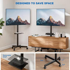 HOLMAXD Mobile TV Stand for 23-65 Inch LCD LED Flat/Curved Panel Screen TVs, Height Adjustable Rolling Floor TV Cart with Tilt Mount and Shelf, Portable Stand Holds up to 110 lbs, Max VESA 400x400mm