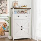 Farmhouse Bathroom Storage Cabinet with Barn Doors, Bathroom Storage Organizer with Drawers, Rustic Freestanding Floor Cabinet for Kitchen, Living Room, White