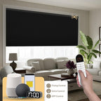 Boolegon No Drill Motorized Cellular Blinds with Remote Motorized Blackout Honeycomb Blinds for Indoor Windows Easy to Install Automatic Cellular Shades for Home,Blackout Black,Custom Size