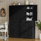 72" Kitchen Pantry Storage Cabinet, Farmhouse Style With Adjustable Shelves, Large Capacity Drawer, Freestanding Cupboard for Kitchen, Dining Room, Living Room, Black