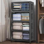 Extra Large Stackable Storage Bins with Lids & Wheels, 220QT-55QT/14GAL*4Pack Foldable Collapsible Closet Organizers Dark Storage Cabinet with Doors for Bedroom Dorm