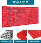 Daanxw Pegboard Rack Garage Storage Steel Horizontal PegBoard Pack,Steel Pegboard Heavy Duty- 3 Pack 16-Inch X 36-Inch Metal Peg Board Tool Organization Panels (Red)