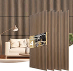 Yuzzy Acoustic Wood Slat Wall Panels - 48" x 22" Dark Walnut Fluted Sound Absorbing Panel for Wall and Ceiling - 4 Pcs Wall Panels for Interior Wall Decor for Homes, Offices, Studios