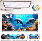 BFUKVOU Large Keyboard Mouse Pad Set, Extended Mouse Pad+Keyboard Wrist Rest Support, Memory Foam Ergonomic Easy Typing, 4Pcs (31.5×11.8 in) Desk Pad Set for Office Home,Underwater Dolphin Scene