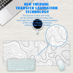 Desk Mat, White Topographic Contour Map Extended Gaming Mouse Pad Large, 31.5"x11.8" Big Mouse Pad with Non-Slip Base and Stitched Edge, Long Computer Keyboard Mouse Mat for Home Office Work