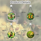 DASTOLL Stained Glass Window Hanging 4 Pcs Set Green Plants Yellow Insect Theme 6.3" - Suncatcher Door Garden Sun Catcher Decor Birthday Christmas for Mom Woman Nana Men