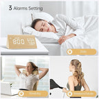 JALL Digital Alarm Clock, with Wooden Electronic LED Time Display, 3 Alarm Settings, Humidity & Temperature Detect, Wood Made Electric Clocks for Bedroom, Bedside (Yellow)