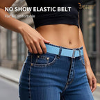 JASGOOD Women No Show Stretch Belt Elastic Web Strap Belt with Flat Buckle for Jeans Pants Dresses
