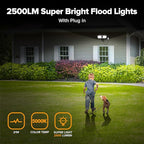 LUTEC 21W Plug in Motion Sensor Light Outdoor, Flood Lights Outdoor Motion Sensor,2500LM, 5000K Daylight,IP65 Waterproof,Adjustable 2 Heads Wall Light for Garage, Porch, Yard - Black