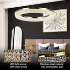 LYICYIU 23.6" Round Crysrtal Stainless Steel Pendant Lamp,3Color LED Dimmable Flush Mount Crystal Chandelier Light with Remote Control for Bedroom,Living Room, Island Entryway,Hallway Foyer (Hanging)