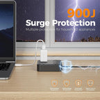 Surge Protector Flat Extension Cord 10FT, TESSAN Flat Plug Power Strip with 4 Outlets 3 USB Ports (1 USB C), 900 Joules Protection, Multiple Wall Outlet Extender Suitable for Home Office Dorm, Black