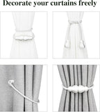 Nieffeiy Magnetic Curtain Tiebacks 2Pack Outdoor Curtain Tie Backs Rope Decorative Magnetic Curtain Holders for Drapes Window Treatment Holdbacks, White