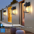 LWSOY Motion Sensor Outdoor Wall Lanterns 2 Packs, Upgrade Dusk to Dawn Exterior Light Fixture, 3 Lighting Modes, Waterproof Front Porch Lights for Garage Patio Garden House Entryway, Black.