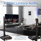 YEUGICEO 5.8GHz Wireless RCA AUX Audio Transmitter Receiver for TV Pojector,164Ft,9ms Latency, Volume Contral Knob, Used for TV Pojector to Activer Speaker Soundbar AMP