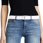 JASGOOD Women No Show Stretch Belt Elastic Web Strap Belt with Flat Buckle for Jeans Pants Dresses