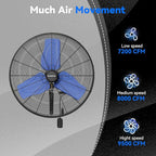 Pro 9500 CFM 24" Outdoor IP44 Waterproof Wall Mount Fan, 3-Speed Oscillating Metal Fans with Enclosure Motor, Heavy Duty Wall Fan for Patio, Warehouse, Garage, and Jobsite