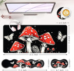 BFUKVOU Large Keyboard Mouse Pad Set, Extended Mouse Pad+Keyboard Wrist Rest Support, Memory Foam Ergonomic Easy Typing, 4Pcs (31.5×11.8 in) Desk Pad Set for Office Home,Mushrooms and Butterflies