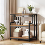 HOOBRO 23.6'' x 19.7'' Extra Large Printer Stand with Drawer, Printer Table with Adjustable Shelf, 3-Tier Printer Cart with Storage, for Heat Press Scanner Fax, Rustic Brown and Black BF10PS01
