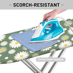 Extra Thick Ironing Board Cover and Pad, 15x54 Ironing Board Cover, Resist Scorching and Staining,Elastic Edges,Sage Green White Daisy Spring Flowers