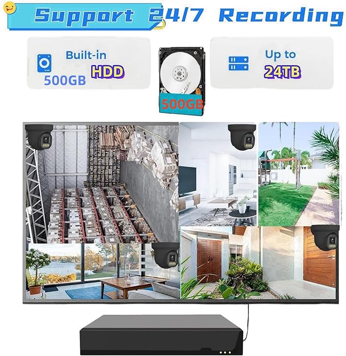4K NVR PoE Security Camera System Wired Surveillance NVR Kits, 4pcs Outdoor Indoor Cameras with Person/Pet/Vehicle Detection for 24-7 Recording, RLK8-520D4-5MP（500GB HDD Inside）