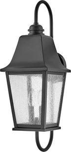 Hinkley Kingston Outdoor Large Wall Mount Lantern - 2-Light, Traditional, Aluminum, Clear Seedy Glass - Black Finish