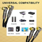 Right Angle RCA Cable 20 FT, 90 Degree 2RCA to 2RCA Stereo Audio Cable, Zinc Alloy Shell, Gold-Plated Plug, 2 RCA Audio Cord, for Home Theater, Subwoofer, HDTV, Amplifier, Hi-Fi System, Car, Speaker