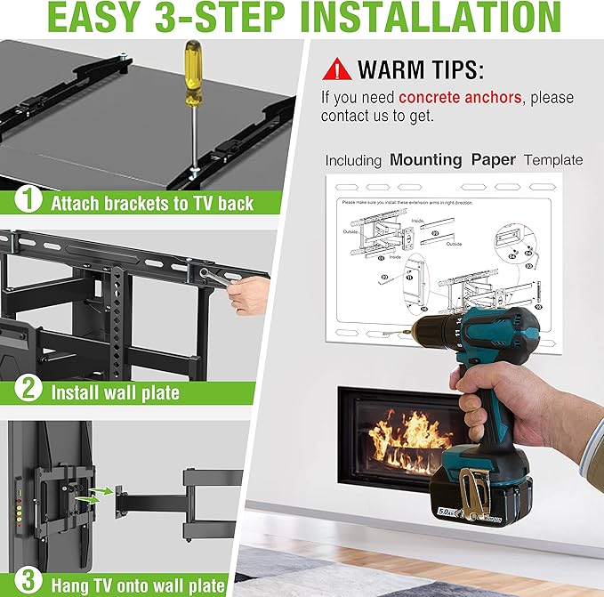 USX Mount UL Listed TV Wall Mount for 42"-85" TVS, Fits 16" 18" or 24" Studs, Full Motion TV Mount Swivel Tilt Extension TV Bracket with Dual Articulating Arms, Max VESA 600x400mm, Load 110lbs