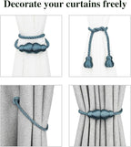 Nieffeiy Magnetic Curtain Tiebacks Outdoor Curtain Tie Backs Rope Decorative Magnetic Curtain Holders for Drapes Window Treatment Holdbacks, Navy Blue 2Pack