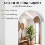 Silver Medicine Cabinet with Arched Mirror, Left or Right Opening, Mirrored Medicine Cabinet Wall Mounted, Bathroom Vanity Mirror with Storage, Adjustable Shelves, Not Recessed, 16x32 inch