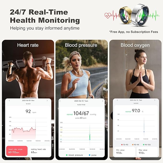 Smart Ring for Women Men, Fashion Minimalist Fitness Ring & Sleep Tracker Ring with Heart Rate, Blood Pressure, Waterproof Health Rings, Valentine's Day Gifts for Women, No Subscription (Size 8, Gold)