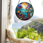 AMDERVEN Stained Glass Window Hanging - Blue Ocean World Small Fish Coral Sun Catcher for Door Garden Home Decor Sea Suncatcher Christmas Mother's Day Birthday Gifts for Women Men Mom Nana 15 in