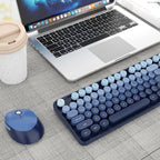 Nowlike Wireless Keyboard and Mouse Combo, Retro Typewriter Keyboard with Round Keycaps, Full-Size Ergonomic, Blue, Ideal for Windows PC, Home, Office, and College, Wireless Keyboard Mouse Combo