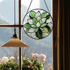 CRISGIF Stained Glass Window Hanging - Ireland Green Plants Suncatcher for Doors Garden Succulent Sun Catchers Decor Mother's St. Patrick's Day Birthday for Women Men Mom Nana 15 in
