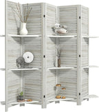 HOMCOM Room Divider, 5 Panel 67" Tall Wood Privacy Screen with 3 Display Shelves, and Folding Storage for Bedroom or Home Office, Distressed White